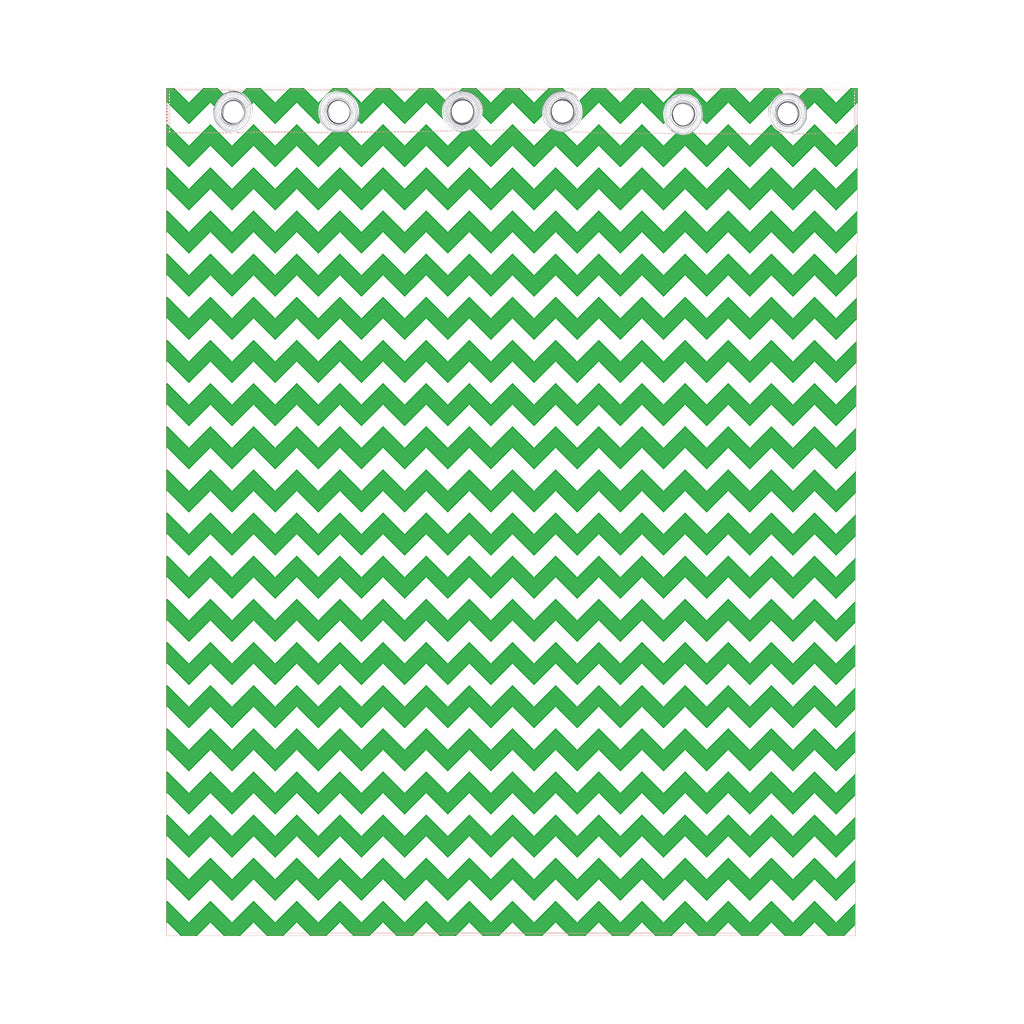 Green And White Chevron Pattern Print Curtain