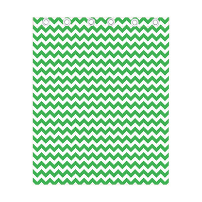 Green And White Chevron Pattern Print Curtain