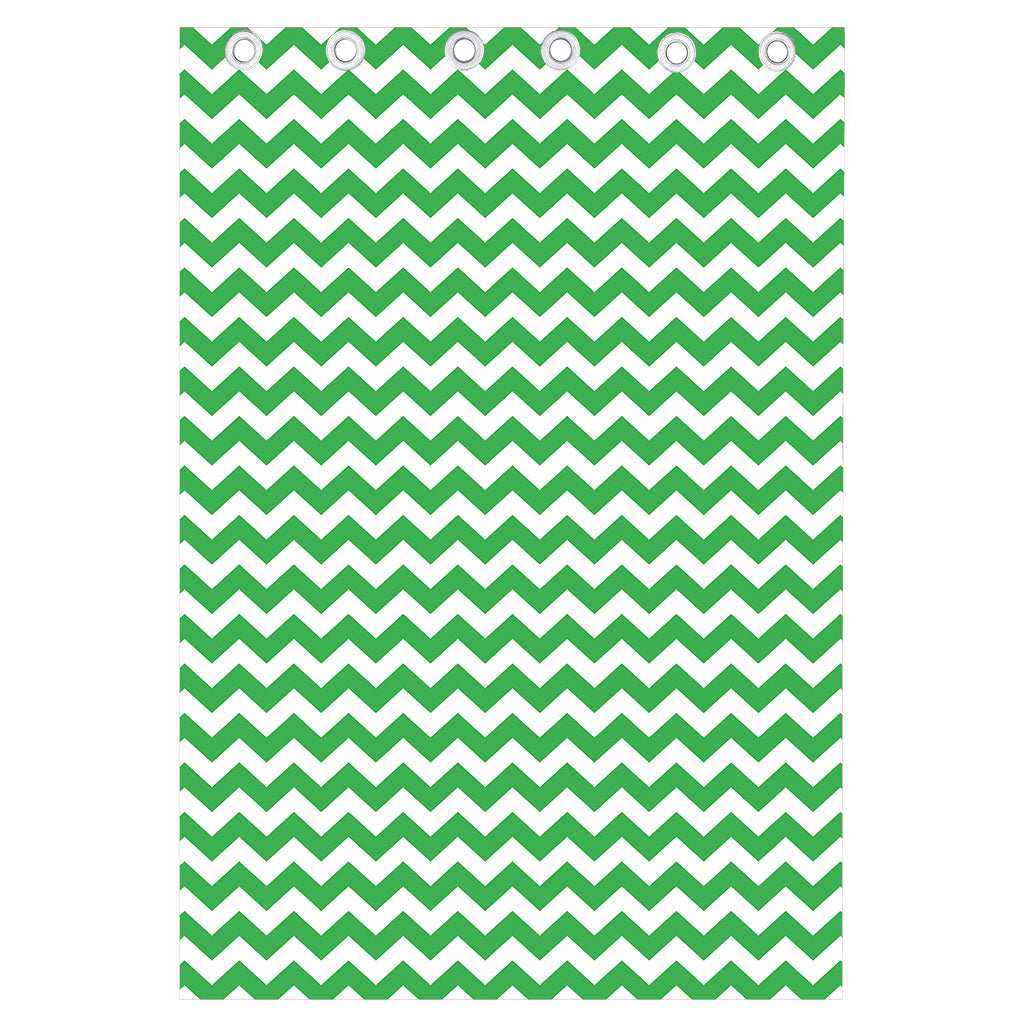 Green And White Chevron Pattern Print Curtain