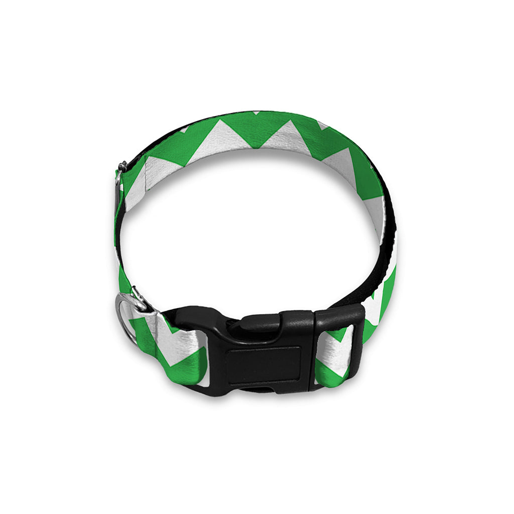 Green And White Chevron Pattern Print Dog Collar