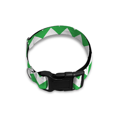 Green And White Chevron Pattern Print Dog Collar