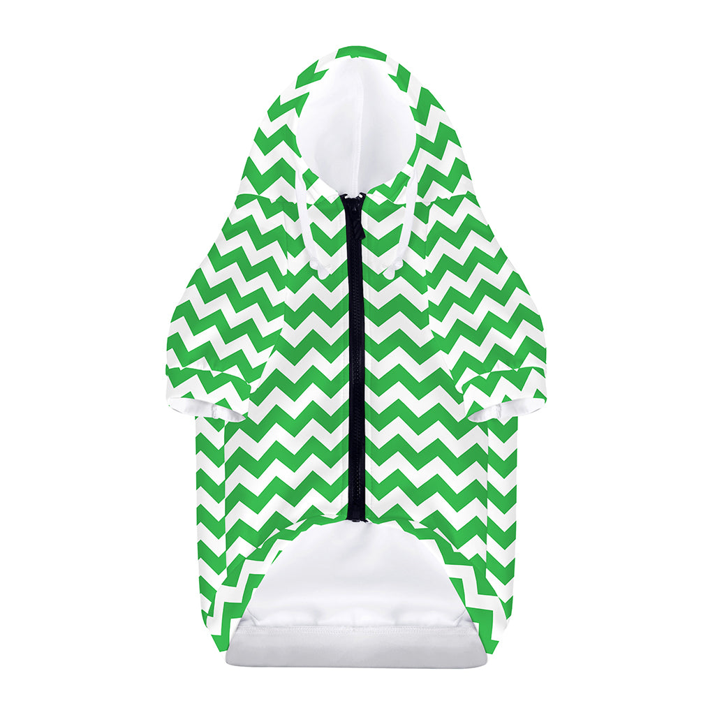 Green And White Chevron Pattern Print Dog Zip Up Hoodie