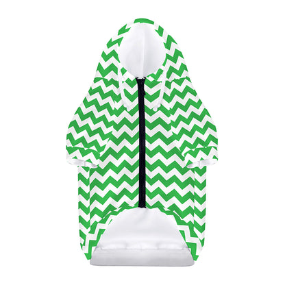 Green And White Chevron Pattern Print Dog Zip Up Hoodie