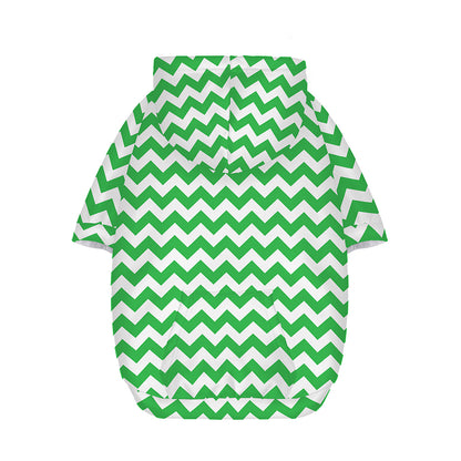Green And White Chevron Pattern Print Dog Zip Up Hoodie