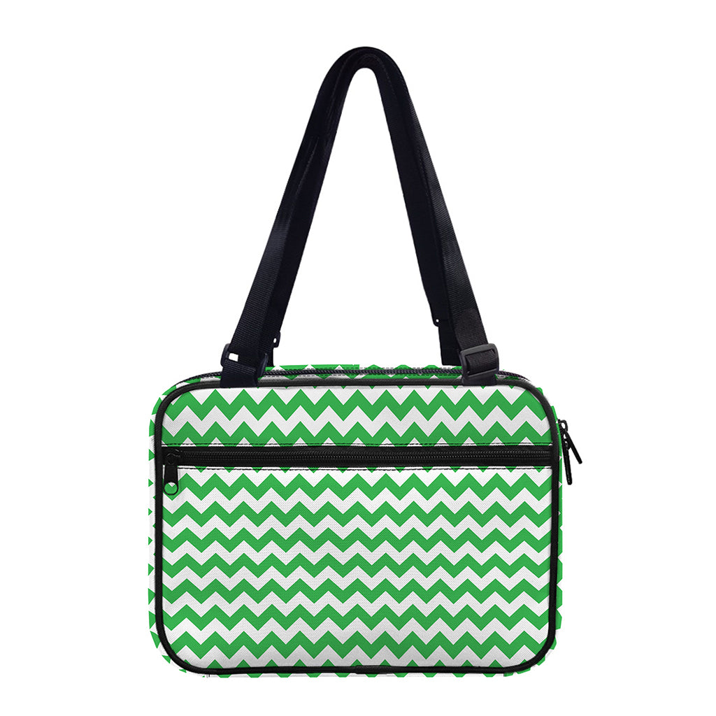 Green And White Chevron Pattern Print Double Strap Bible Bag