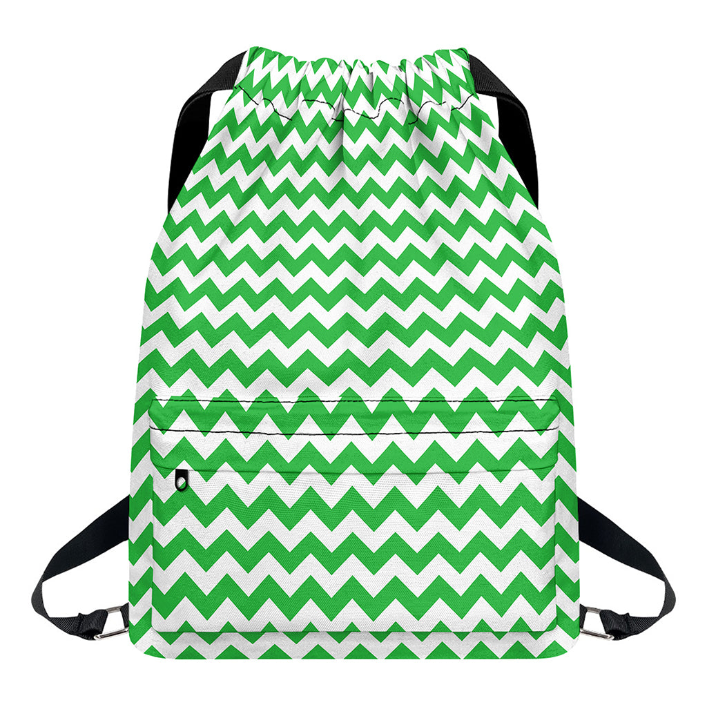 Green And White Chevron Pattern Print Drawstring Backpack