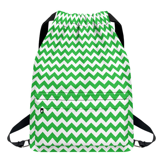 Green And White Chevron Pattern Print Drawstring Backpack