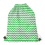Green And White Chevron Pattern Print Drawstring Bag