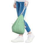 Green And White Chevron Pattern Print Drawstring Bag
