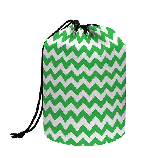 Green And White Chevron Pattern Print Drawstring Makeup Bag