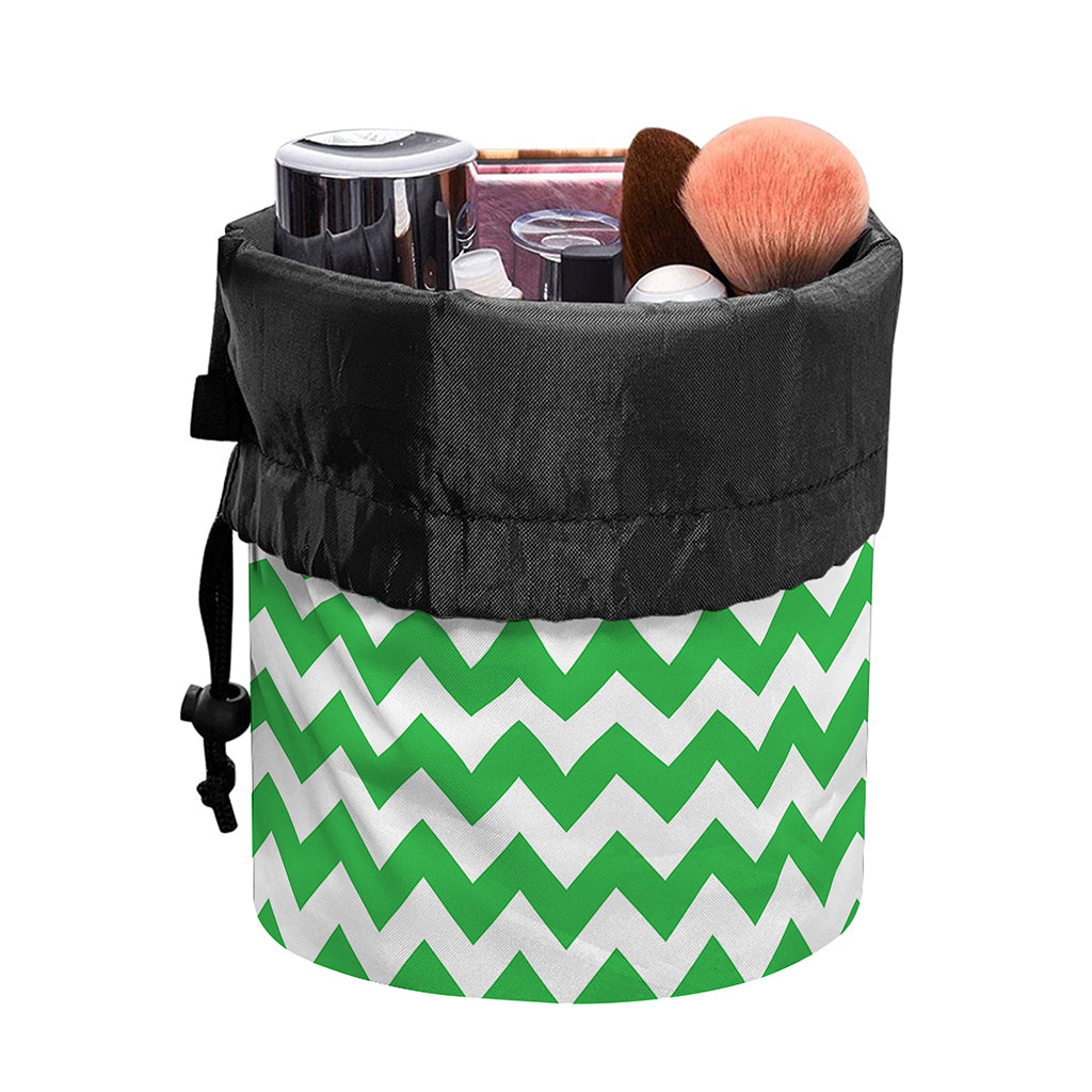 Green And White Chevron Pattern Print Drawstring Makeup Bag