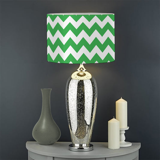 Green And White Chevron Pattern Print Drum Lamp Shade