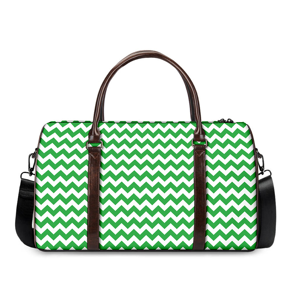 Green And White Chevron Pattern Print Duffle Bag