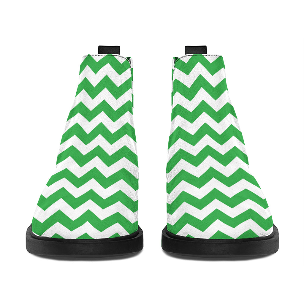 Green And White Chevron Pattern Print Flat Ankle Boots