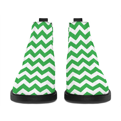Green And White Chevron Pattern Print Flat Ankle Boots