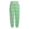 Green And White Chevron Pattern Print Fleece Lined Knit Pants