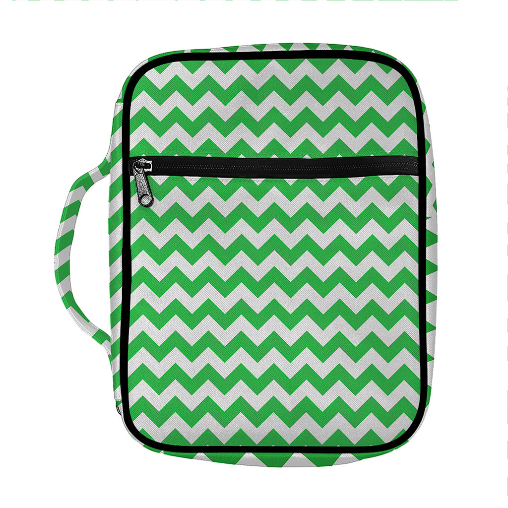 Green And White Chevron Pattern Print Front Pocket Bible Bag