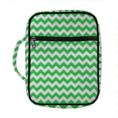 Green And White Chevron Pattern Print Front Pocket Bible Bag