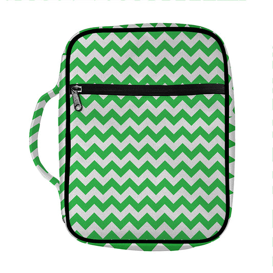 Green And White Chevron Pattern Print Front Pocket Bible Bag