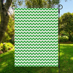 Green And White Chevron Pattern Print Garden Flag