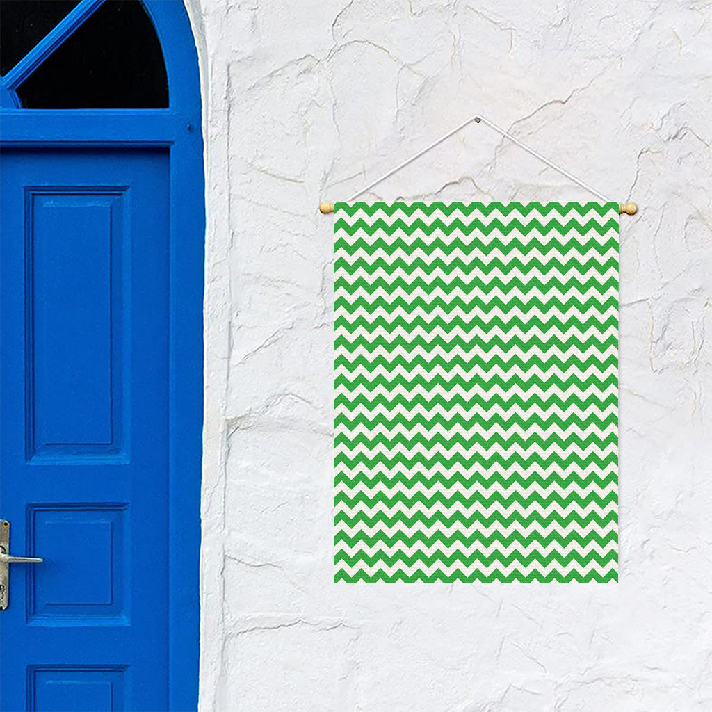 Green And White Chevron Pattern Print Garden Flag