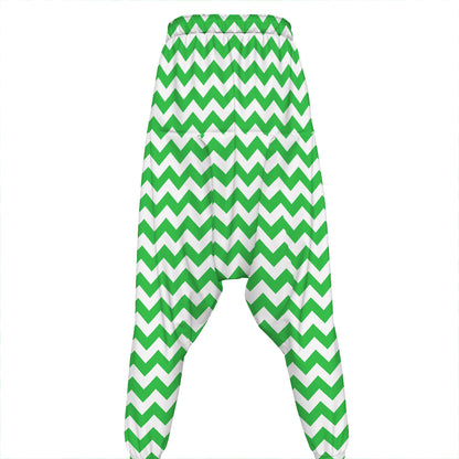 Green And White Chevron Pattern Print Hammer Pants