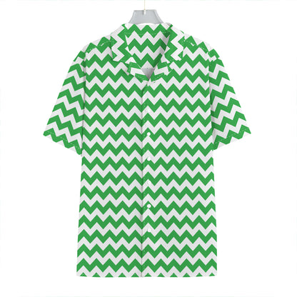 Green And White Chevron Pattern Print Hawaiian Shirt