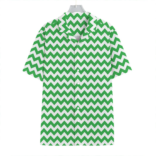 Green And White Chevron Pattern Print Hawaiian Shirt