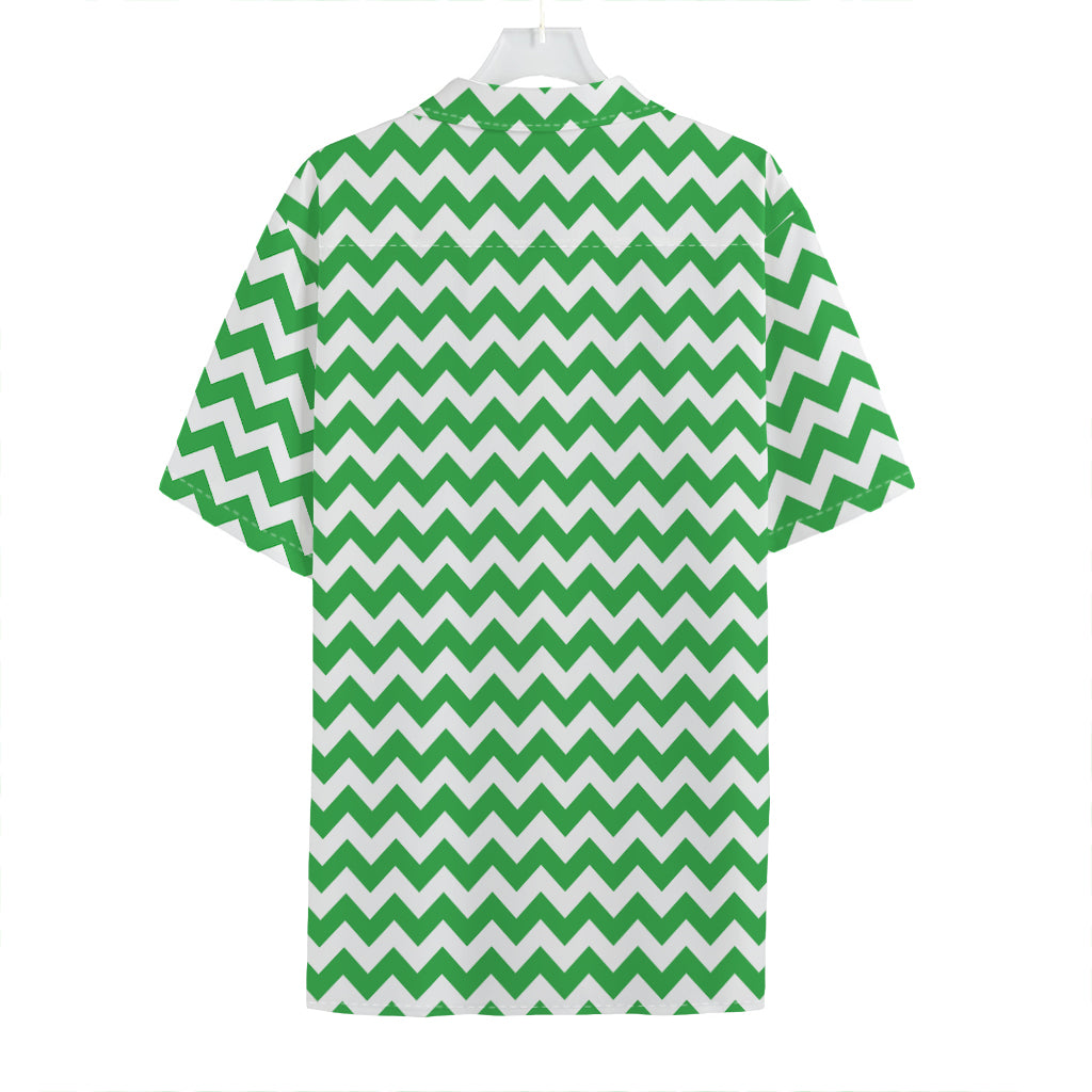 Green And White Chevron Pattern Print Hawaiian Shirt