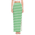 Green And White Chevron Pattern Print High Slit Maxi Skirt