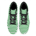 Green And White Chevron Pattern Print High Top Leather Sneakers