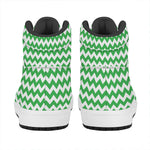 Green And White Chevron Pattern Print High Top Leather Sneakers