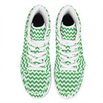 Green And White Chevron Pattern Print High Top Leather Sneakers
