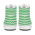 Green And White Chevron Pattern Print High Top Leather Sneakers