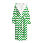 Green And White Chevron Pattern Print Hooded Bathrobe