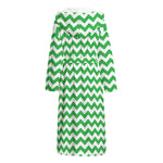 Green And White Chevron Pattern Print Hooded Bathrobe