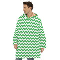 Green And White Chevron Pattern Print Hoodie Blanket
