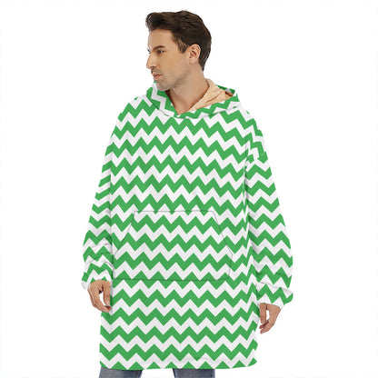 Green And White Chevron Pattern Print Hoodie Blanket