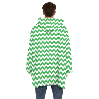 Green And White Chevron Pattern Print Hoodie Blanket