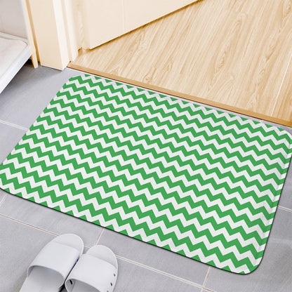 Green And White Chevron Pattern Print Indoor Door Mat