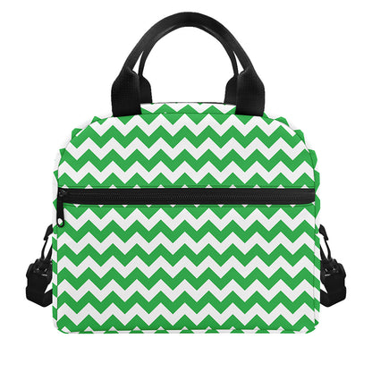 Green And White Chevron Pattern Print Insulated Lunch Bag