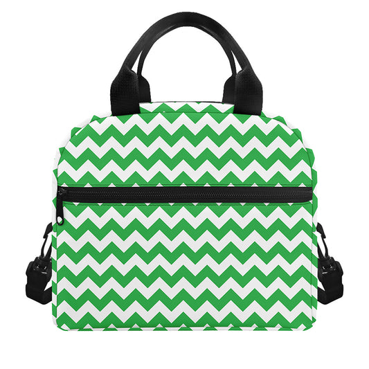 Green And White Chevron Pattern Print Insulated Lunch Bag