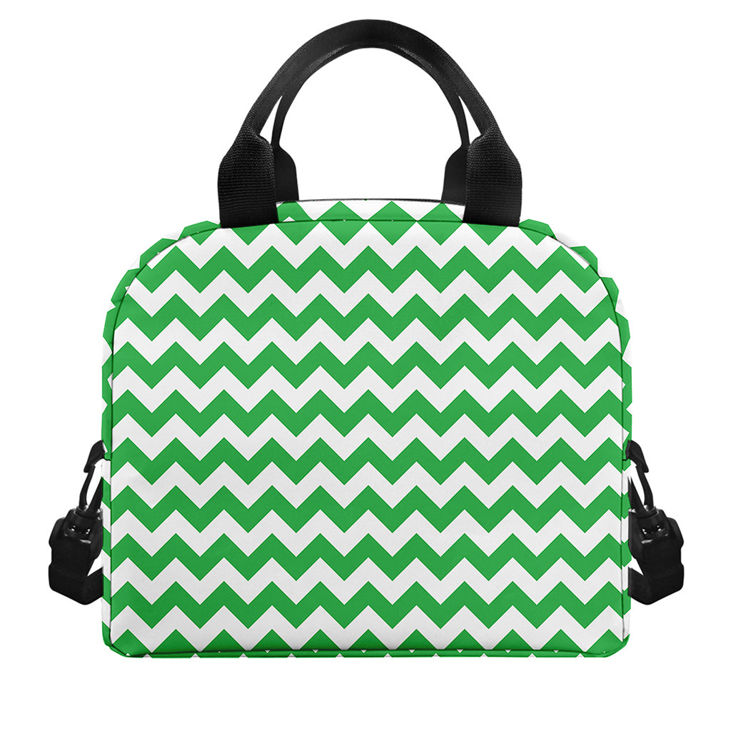 Green And White Chevron Pattern Print Insulated Lunch Bag