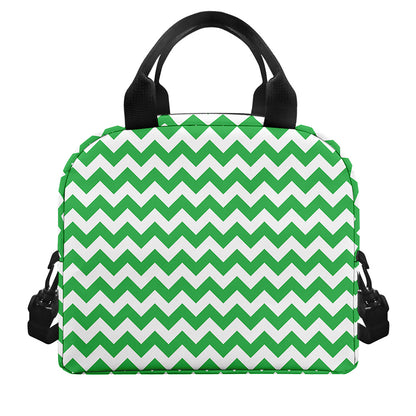 Green And White Chevron Pattern Print Insulated Lunch Bag