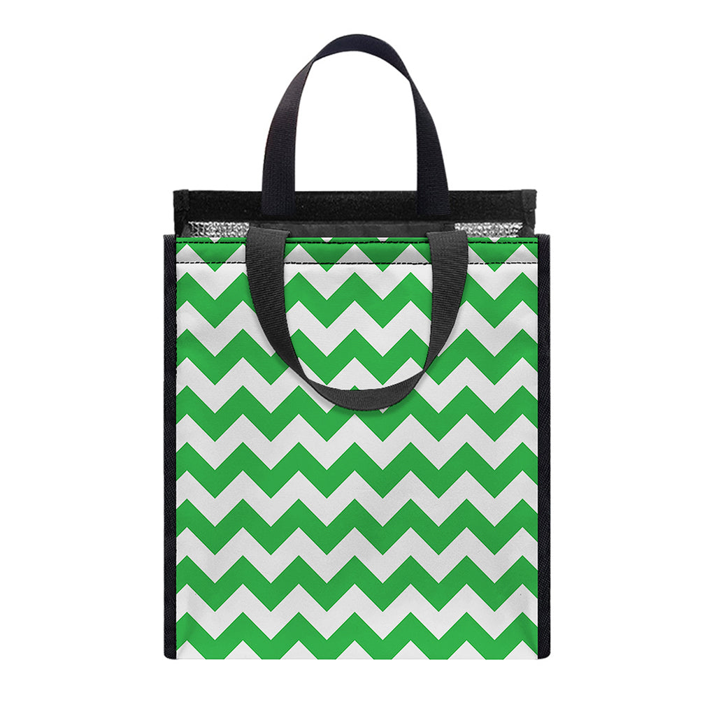 Green And White Chevron Pattern Print Insulated Lunch Tote
