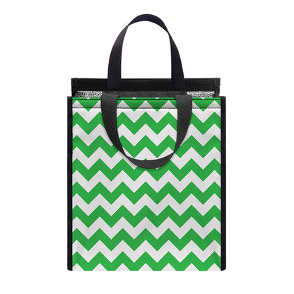 Green And White Chevron Pattern Print Insulated Lunch Tote