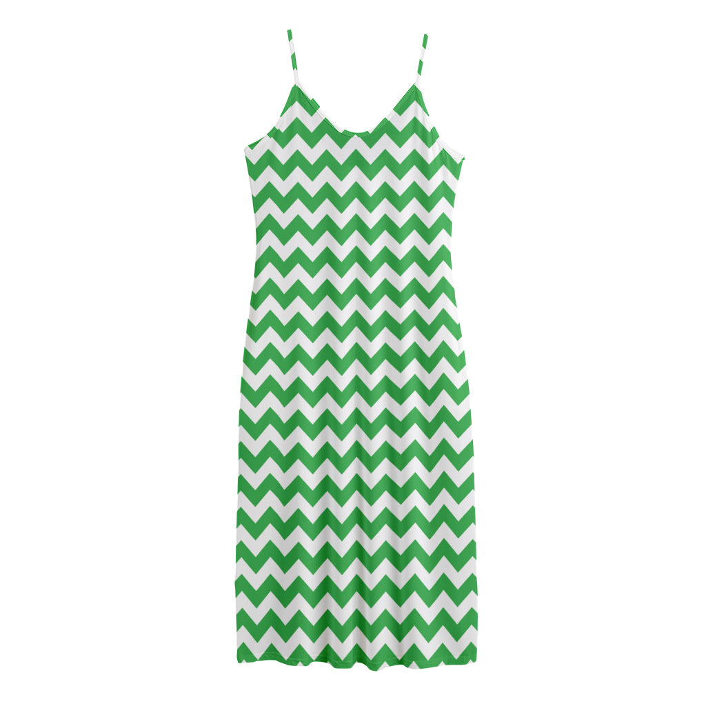 Green And White Chevron Pattern Print Jersey Midi Cami Dress