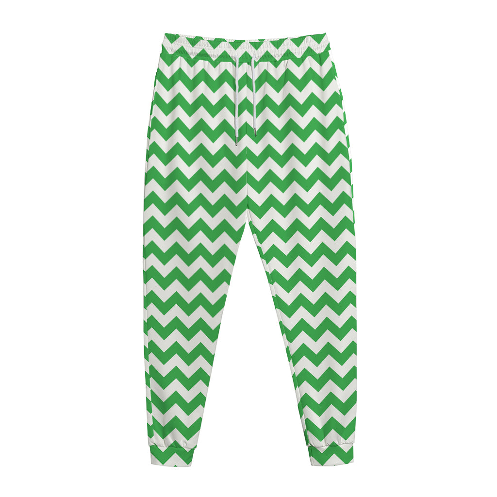 Green And White Chevron Pattern Print Jogger Pants