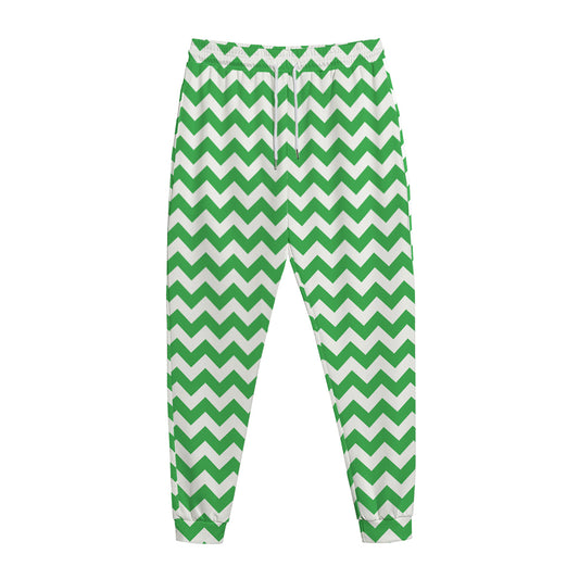 Green And White Chevron Pattern Print Jogger Pants