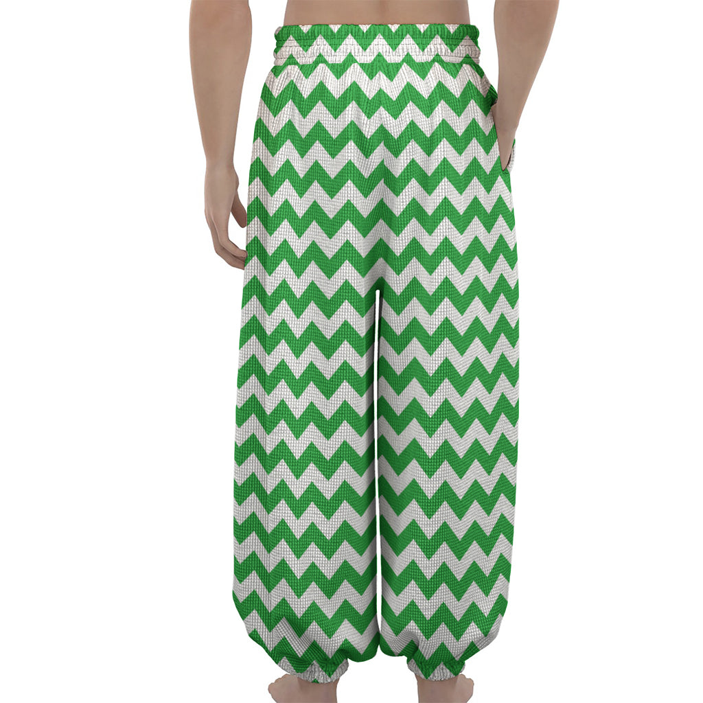 Green And White Chevron Pattern Print Lantern Pants